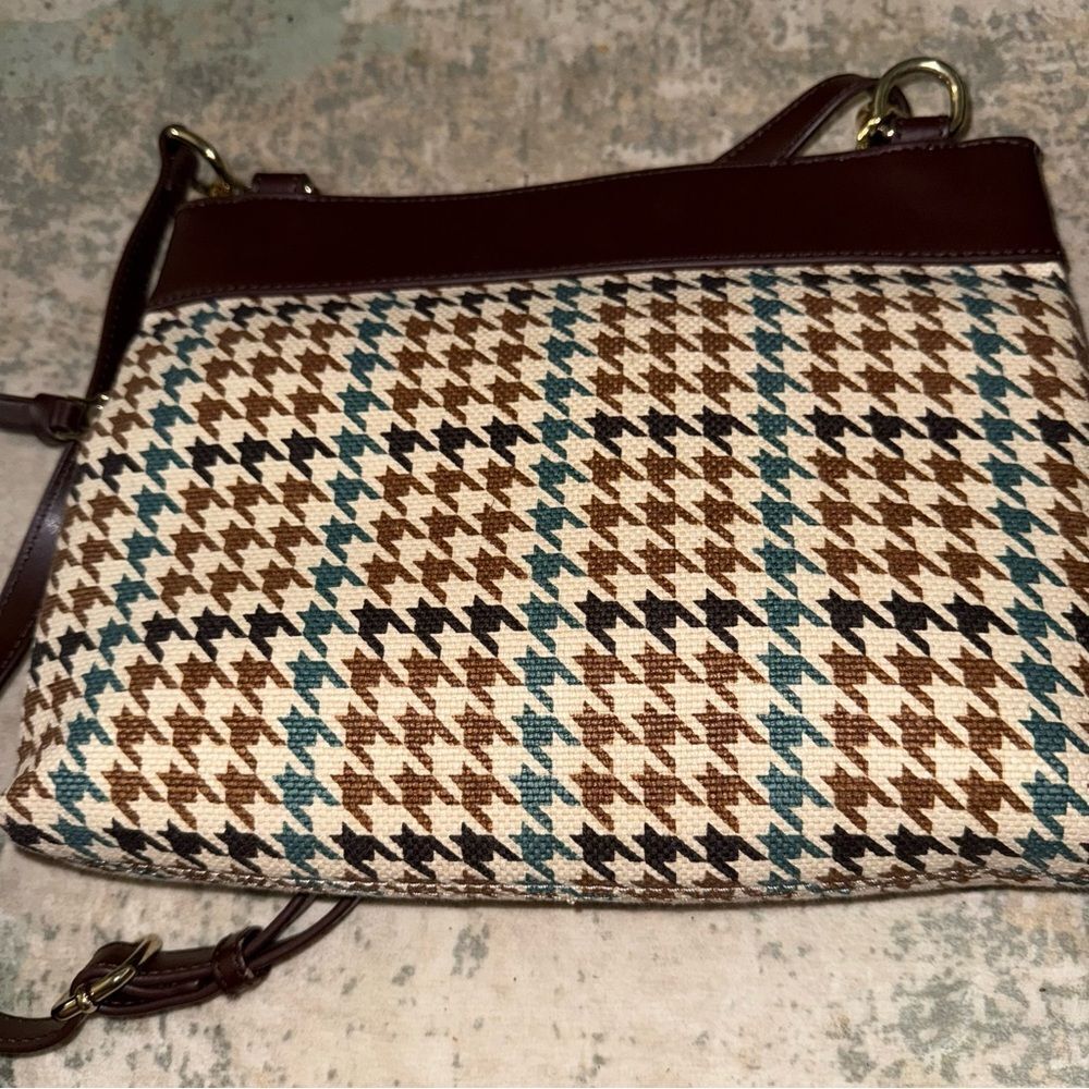 Spartina 449 Houndstooth Crossbody Bag in Brown and Blue